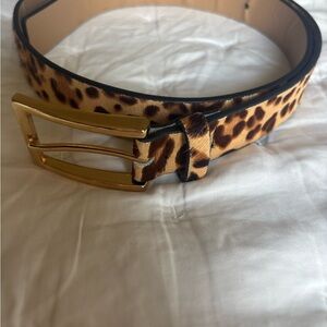 Express Calf Hair Leopard Print Belt with Gold Buckle